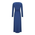 thumbnail image 5 of LYEAA Dresses for Women Party Elegant Long Sleeve V Neck Maxi Dress Flowy Dress Slit Solid Color High Elastic Waist Evening Gown Cocktail Dress Fashion Holiday Club Dress Ruched Modest Dress Blue L, 5 of 7