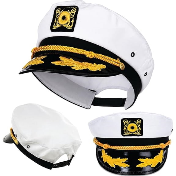 Xingjin Captain Yacht Hat Costume Accessory, Adjustable White Sailor Snapback Cap for Adults, Nautical Navy Boat Captain Hat for Halloween Party Dress Up