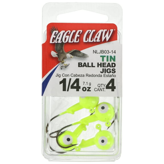 Eagle Claw Tin Ball Head Jig - Double eye - 4 pack - 1/4 oz - White