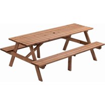 Tabaray 8 Person Wooden Picnic Table, Outdoor Camping Dining Table with 2 Built-in Benches for Garden Courtyard BBQ