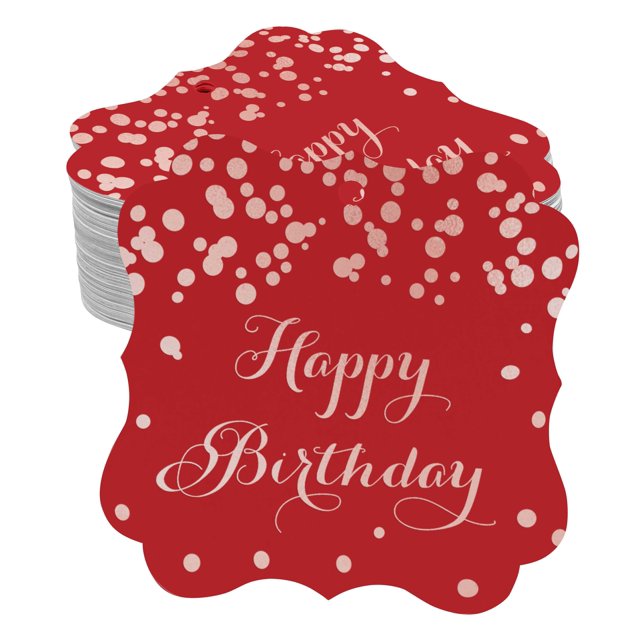 Inkdotpot Real Rose Gold Foil Bracket Shape Paper Hang Tags Happy Birthday Favor Tags Pack Of 50