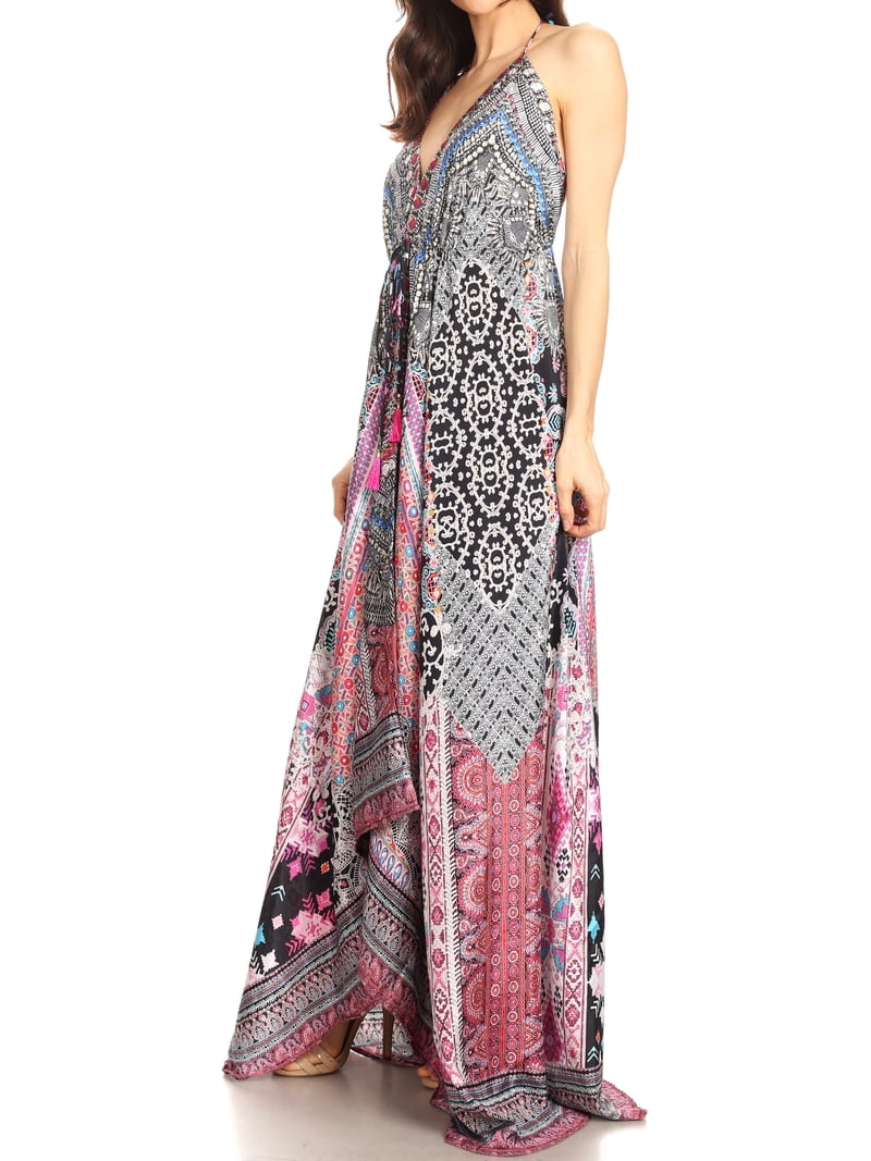 sakkas halter dress Sakkas Silky Wrap Halter Handkerchief Hem Maxi Dress