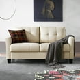 thumbnail image 2 of Ainfox 58" W Mid Century Modern Linen Loveseat Sofa, Solid Wood Frame, Bedroom & Living Room, Small Office Couch(Beige), 2 of 5