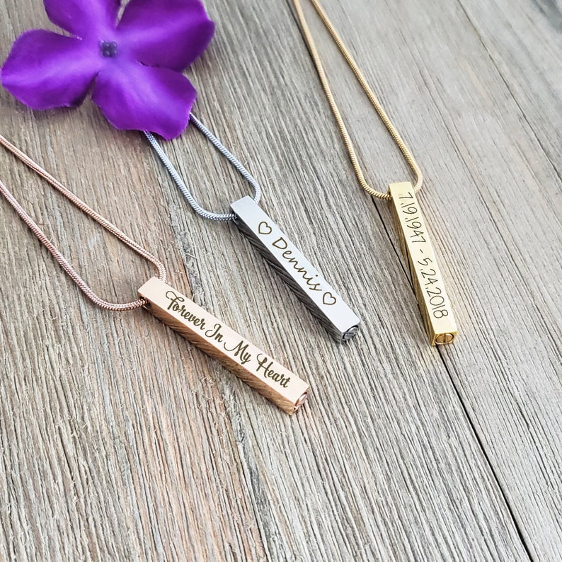 Rose Gold 3D Bar Cremation Necklace, Memorial Bar Ashes Holder Necklace, Bar Ashes Holder Container, Bar Keepsake, Bar Ashes Holder Pendant, Fill Kit and Ship Next Day! [Rose Gold, No Engraving]