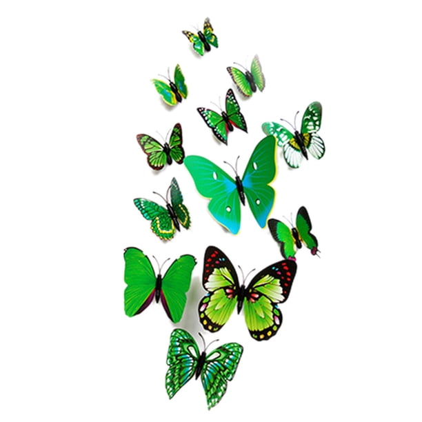 Toystoory 12 piezas 3D mariposa pegatinas de pared arte calcomanía PVC decoración del hogar tienda boda DIY Decoración del hogar verde