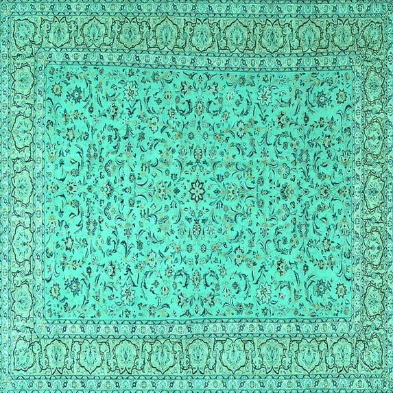 Ahgly Company Indoor Square Persian Turquoise Blue Traditional Area Rugs, 4' Square