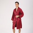 thumbnail image 2 of AOMPMSDX Pajamas For Men Set Male Robe Satin Bathrobe With Shorts Set Wide Striped Jacquard Silky Kimono Robe Lounge Sets For Men XL, 2 of 8