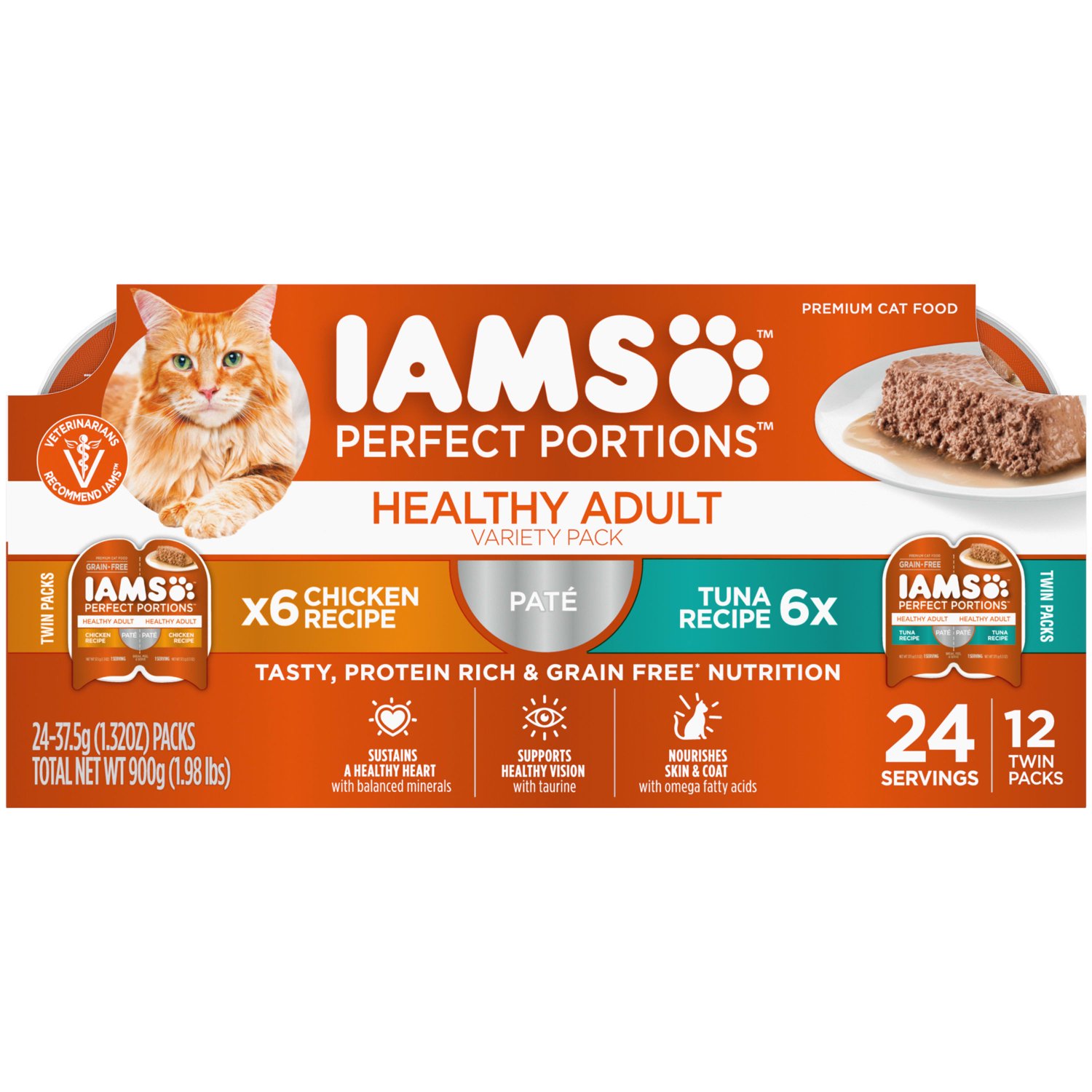 Iams Perfect Portions Wet Cat Food Variety Pack, Grain Free, 1.32 Oz Trays (12 Pack)