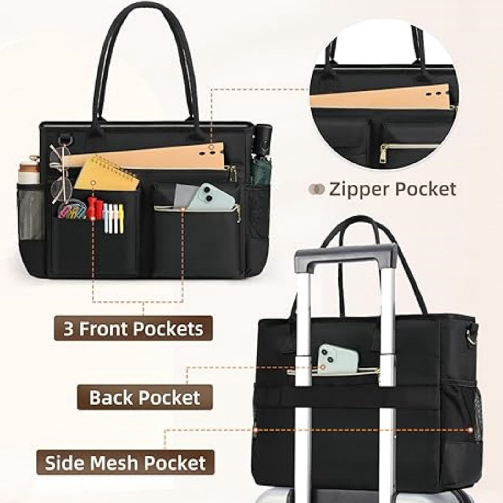 HUISZJ Large Capacity Tote Bag, Laptop Bag with Zipper, Briefcase for Office Work Travel,