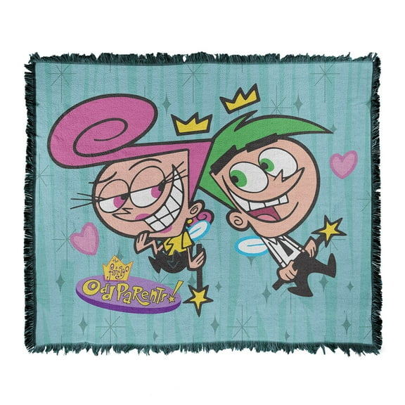 Fairly Odd Parents Blanket, 50"x60" Wanda and Cosmo in Love Woven Tapestry Cotton Blend Fringed Throw Blanket