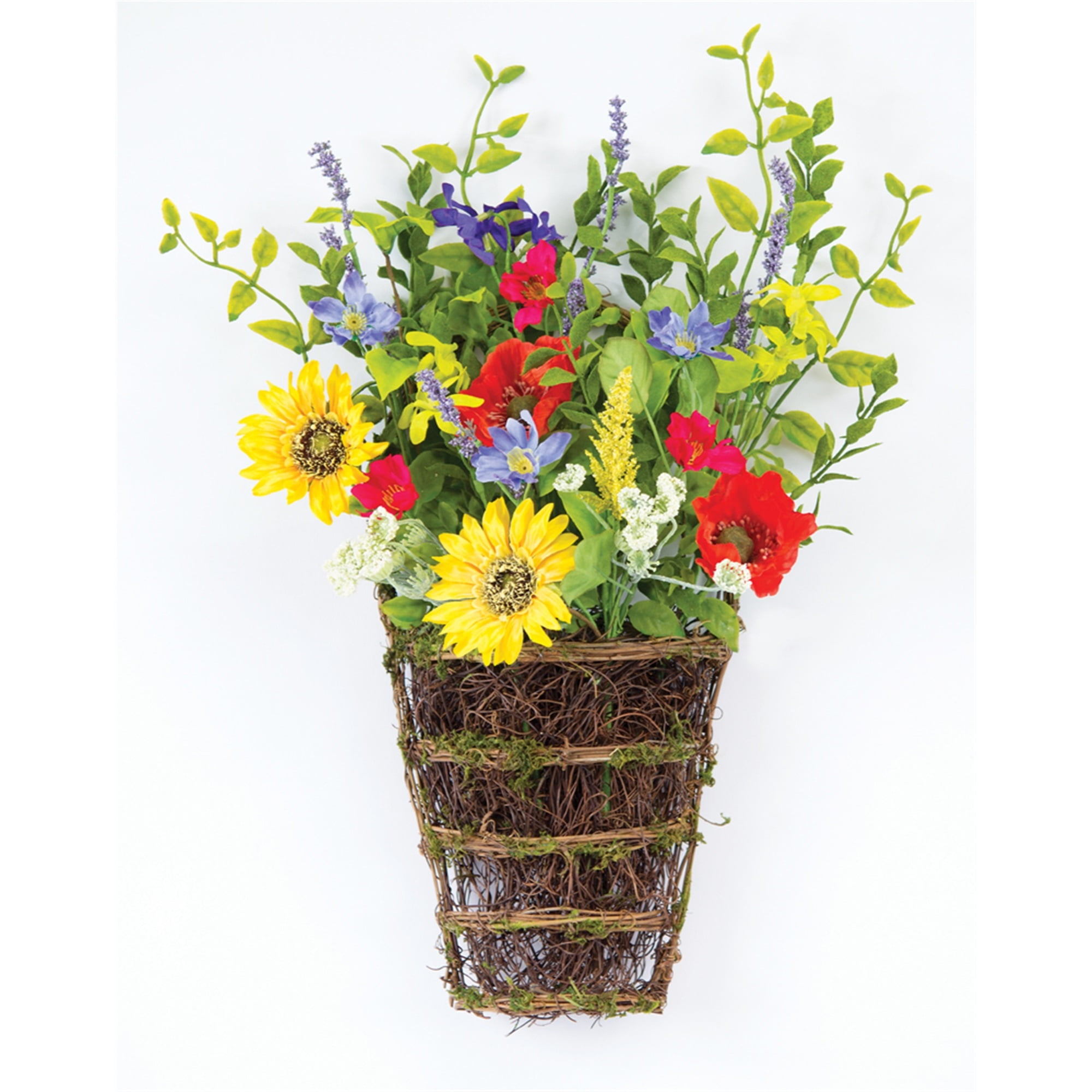 Sunflower/Poppy Wall Basket (Set of 2) 14" x 20.5"H Polyester/Plastic