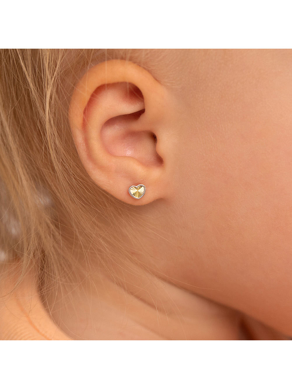 14k Gold Diamond Cut Heart Toddler / Kids / Girls Earrings Safety Screw Back