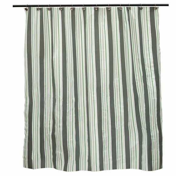 EcoGuard Medium Weight Waterproof PEVA Shower Curtain Liner - Durable Hang Holes, Simple Stripe Green Sage White Pattern, 70 W x 72 H