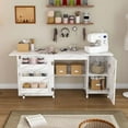 thumbnail image 1 of Table de Machine à Coudre Pliable de 57,5 Pouces avec Roulettes Verrouillables, Station d'Artisanat à Rangement Multiple avec Étagères, Bacs et Armoire, Armoire à Coudre Réglable pour la Maison, Chambre, 1 of 5