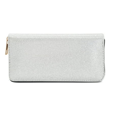Premium Glitter Bling Smooth Vegan Leather Continental Zip Around Wallet