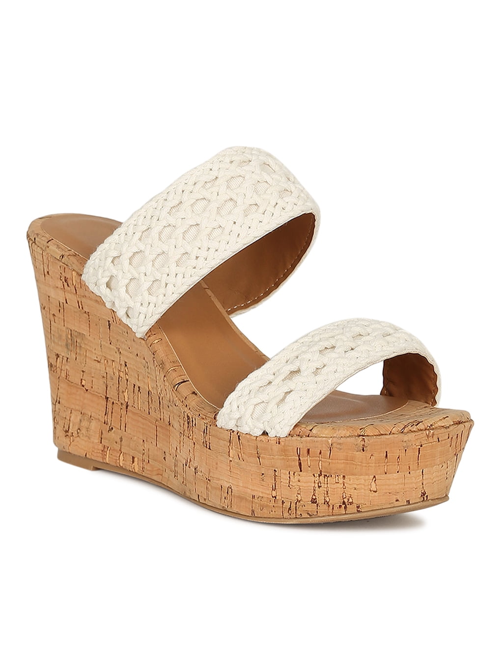 Women Crochet Open Toe Mule Cork Platform Wedge Sandal 18755