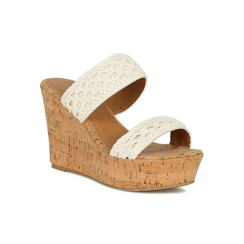 Qupid Women Crochet Open Toe Mule Cork Platform Wedge Sandal 18755