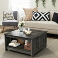 thumbnail image 5 of Dextrus Coffee Table with Storage, Square Wood Farmhouse Coffee Table with Barn Door for Living Room, Dark Gray, 5 of 8