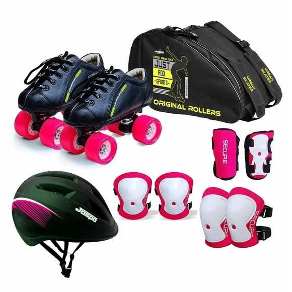 Jaspo Skater Girl Pro Ensemble de Patins à Roulettes (Patins + Casque + Genou + Coude + Poignet + Sac) Taille-2 Uk (Âge 8-9 Ans) Skater Girl Pro) Très Durable, Économique, Finement Cousu, Ajusté avec Roues de 60 mm Dureté 88a