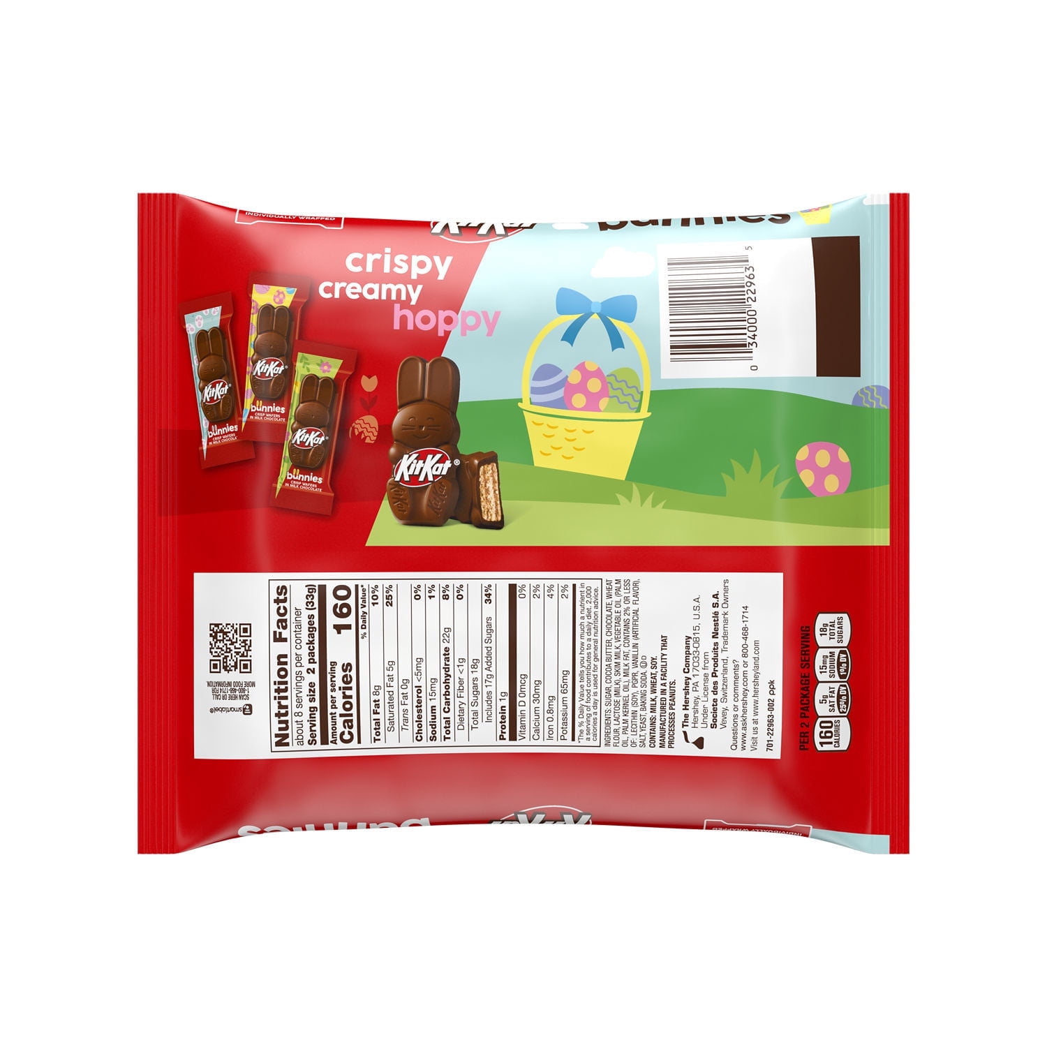 KIT KAT® Milk Chocolate Wafer Snack Size Bunnies, Easter Candy Bag, 8.85 oz, Pack of 2