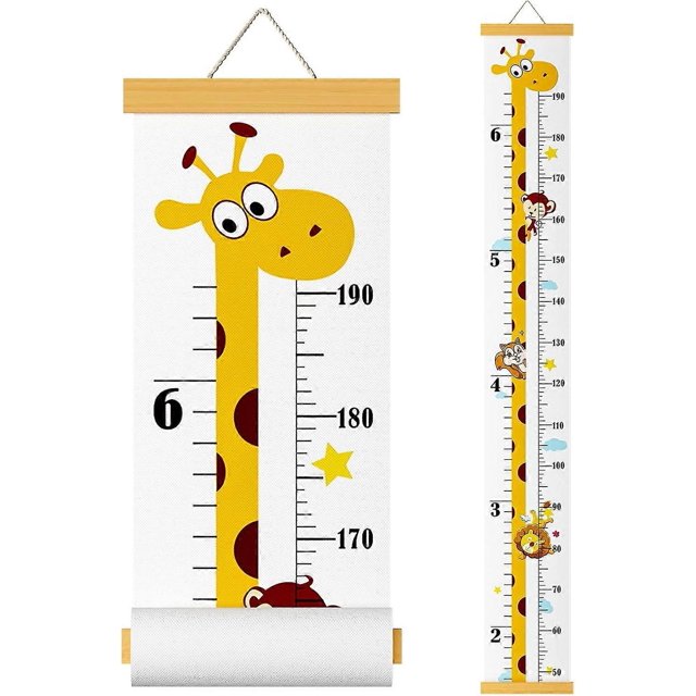 Baby Height Growth Chart Wall Hanging Measuring Ruler for Kids, Removable Canvas and Wood Wall Ruler for Bedroom Nursery Wall Decoration