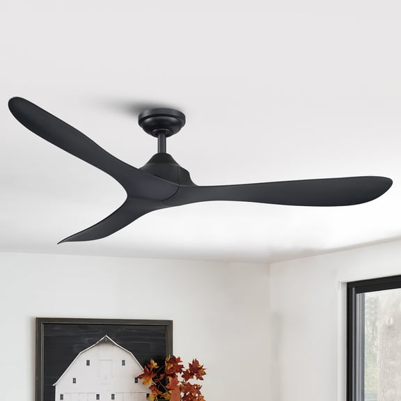 Parrot Uncle 56" Modern Black Propeller Ceiling Fan without Light, Indoor Ceiling Fan with Remote Control