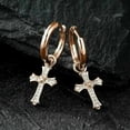 thumbnail image 2 of Men Cross Hoop Earrings 1 Ct Round Cut White Moissanite Rose Gold Plated, 2 of 2