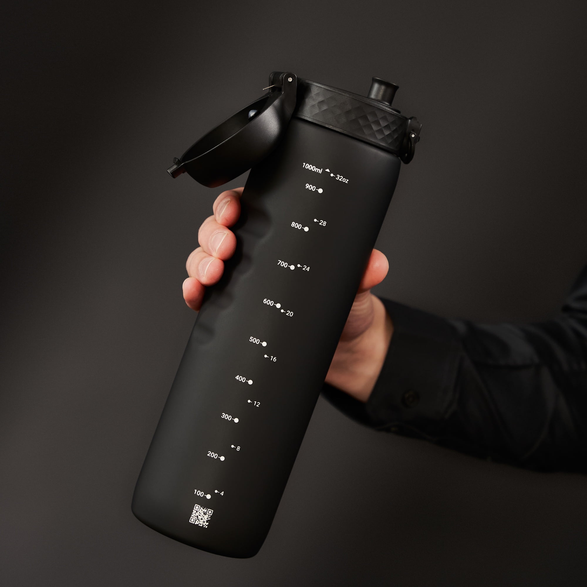 ION8 Leak Proof Flip-Top 1 Litre Water Bottle, BPA Free, Dishwasher-Safe, Black, 1000ml (32oz)