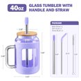 thumbnail image 2 of MUKOKO 40oz Glass Tumbler with Bamboo Lid and Straw, Glass Water Bottles with Time and Ounce Marker, Glass Cups with Handle, Iced Coffee Cup with Silicone Protective Sleeve, Purple, 2 of 7