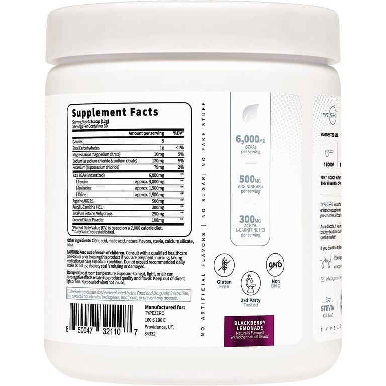 Type Zero BCAA Powder + Arginine AKG + Acetyl L- Carnitine HCI (BlackBerry  Lemonade | 12.2 oz) BCAAs Amino Acids Supplement for Women/Men - Best BCAA  Amino Acids After Post Workout Recovery Drink - Walmart.com
