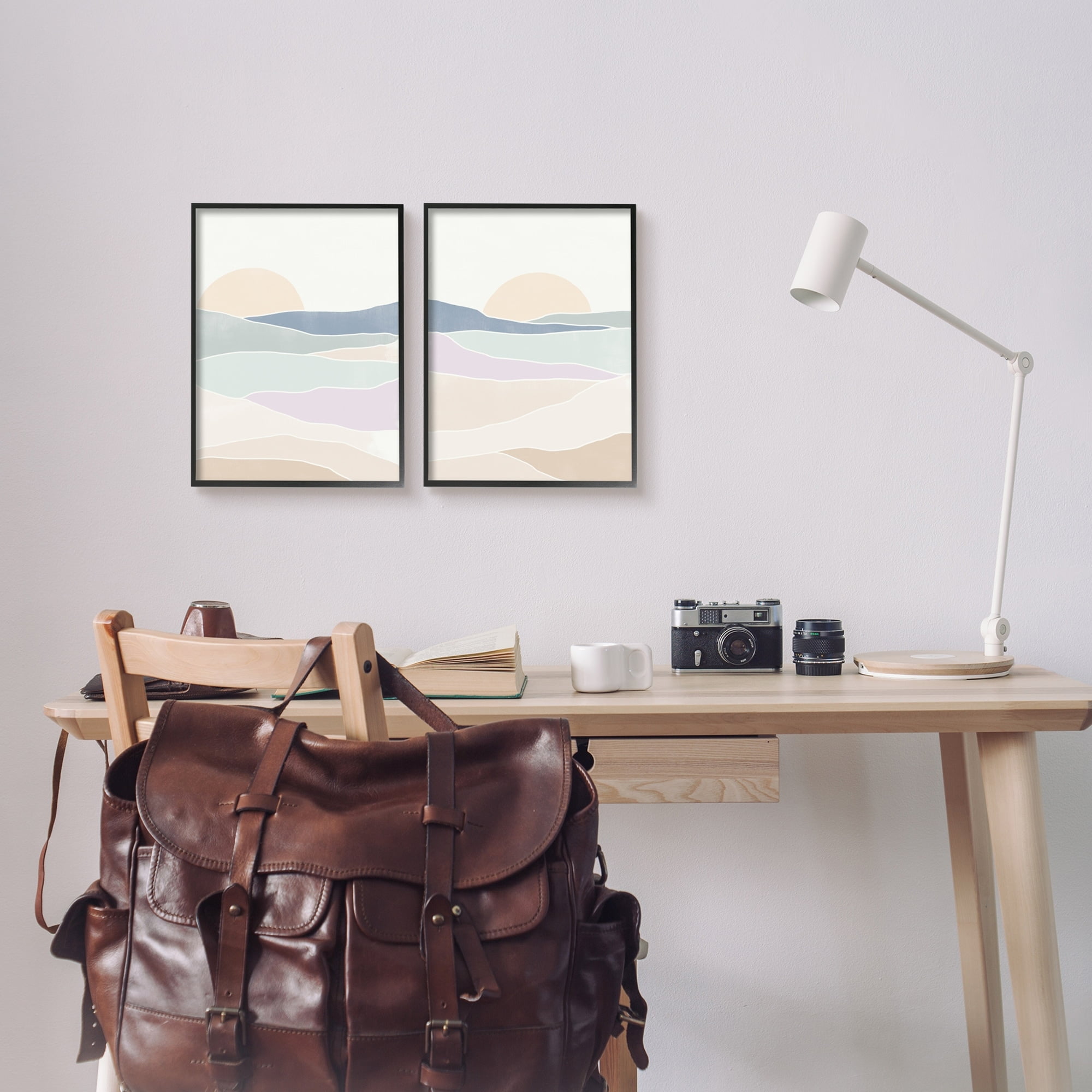 Stupell Industries Layered Sunrise Landscape Scenery Abstract Landforms Graphic Art Black Framed Art Print Wall Art, Set of 2, Design by June Erica Vess