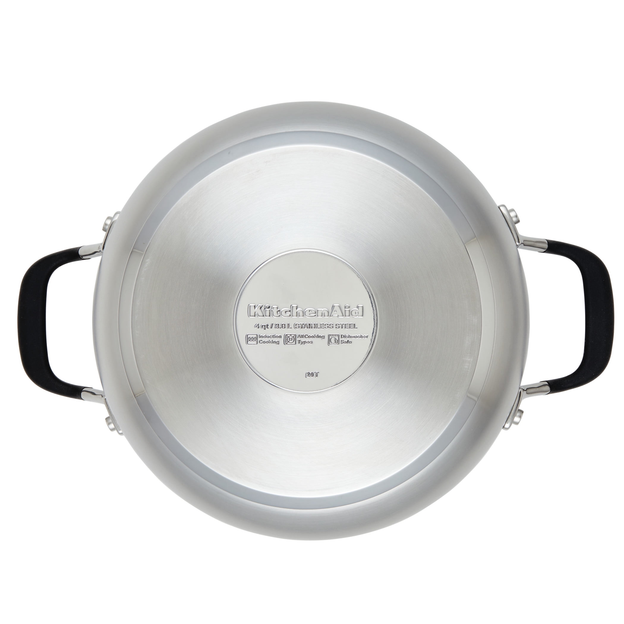 KitchenAid Stainless Steel 4 Quart Induction Casserole with Lid Metal Utensil and Dishwasher Safe, Brushed Stainless Steel