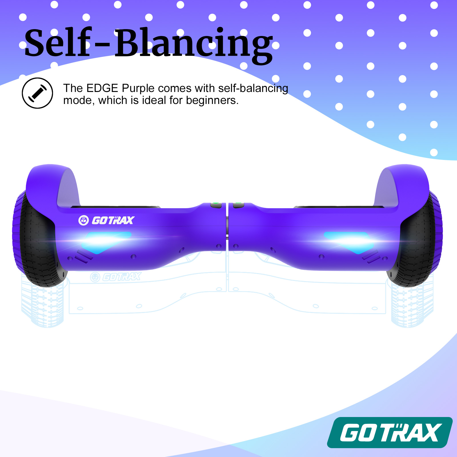 GOTRAX Edge Hoverboard for Kids Adults, 6.5" Tires 6.2mph & 2.5 Miles Self Balancing Scooter, Purple - image 3 of 9