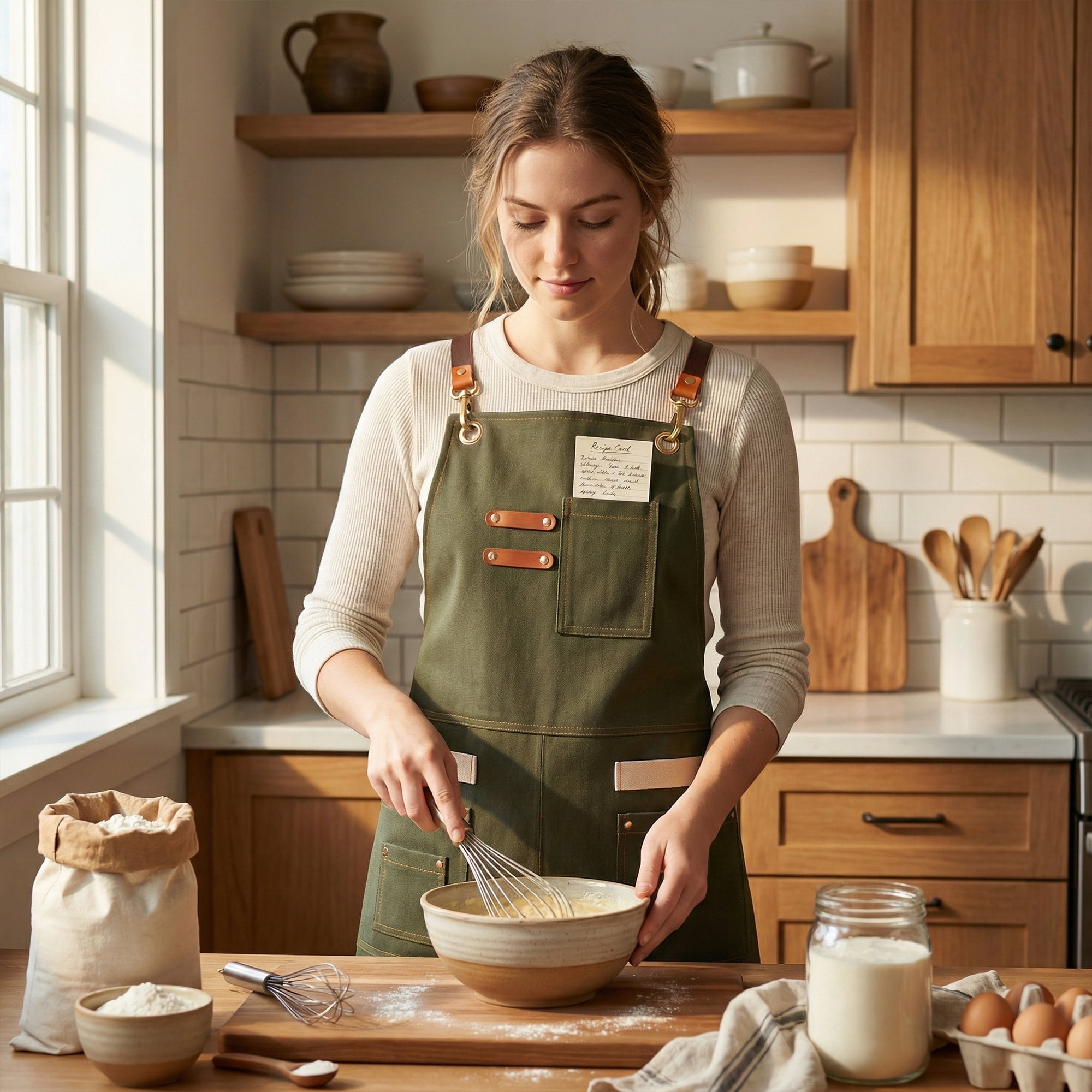 Unique Bargains Adjustable Long Waist Cooking Apron with Pockets for Kitchen Green