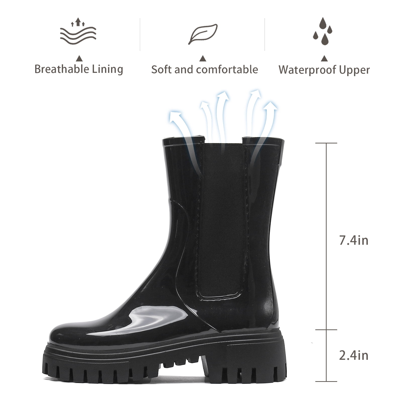 Lcamaw Rain Boots for Women, Waterproof PVC Rubber Garden Boots Womens Chelsea Boots Short Platfrom Rain Boots, Anti-Slip Elastic Slip On Rainboots Garden Rain Shoes for Yard Farm Outdoor Work