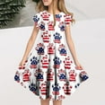 thumbnail image 2 of Ugoldhm Girls' Fourth of July Fit & Flare Beach Dress Short Sleeve, Star Print, Boho Casual for 6-15 Years, 2 of 7