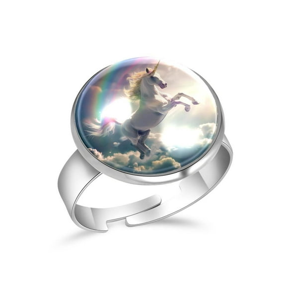 PhooArto Rainbow Unicorn in the Sky Stainless Steel Rings for Women, Open Adjustable Ring Promise Ring Jewelry Gifts