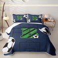 thumbnail image 2 of Feelyou Green Lines Letter B Twin Quilt Set for Boys, Cartoon Stripe Ball Print Twin Coverlet Set, 2pcs, 2 of 7