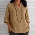 thumbnail image 4 of Favoffer Women Linen Blouses 3/4 Sleeve V Neck Pullover Solid Color Loose Fit Casual Spring Summer Tops for Outdoor Street Vacation Dating, 4 of 8
