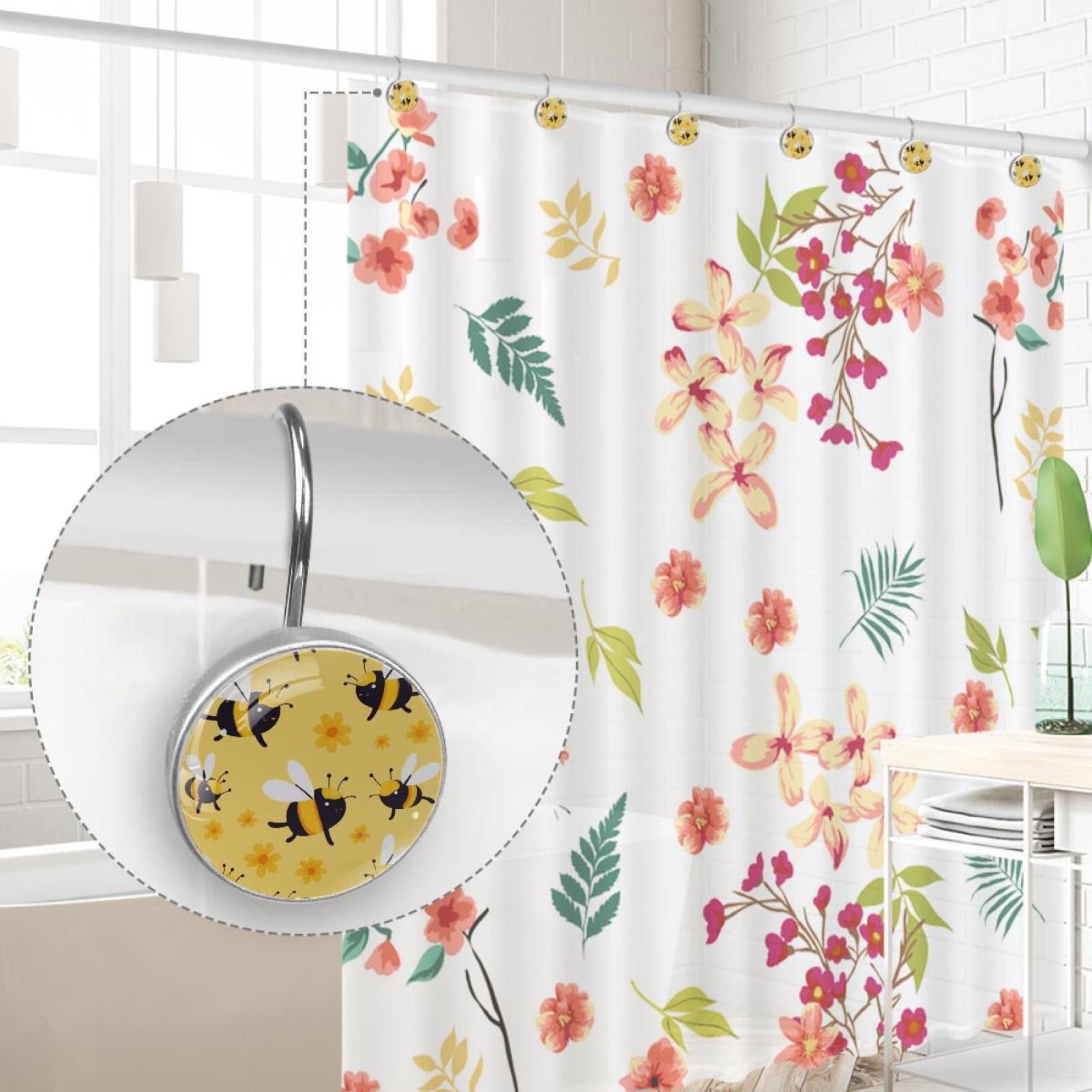 Cute Honey Bess Florals Shower Curtain Hooks Round Crystal Glass, Set of 12 Shower Curtain Rings - Shower Hooks for Curtain Shower Rings