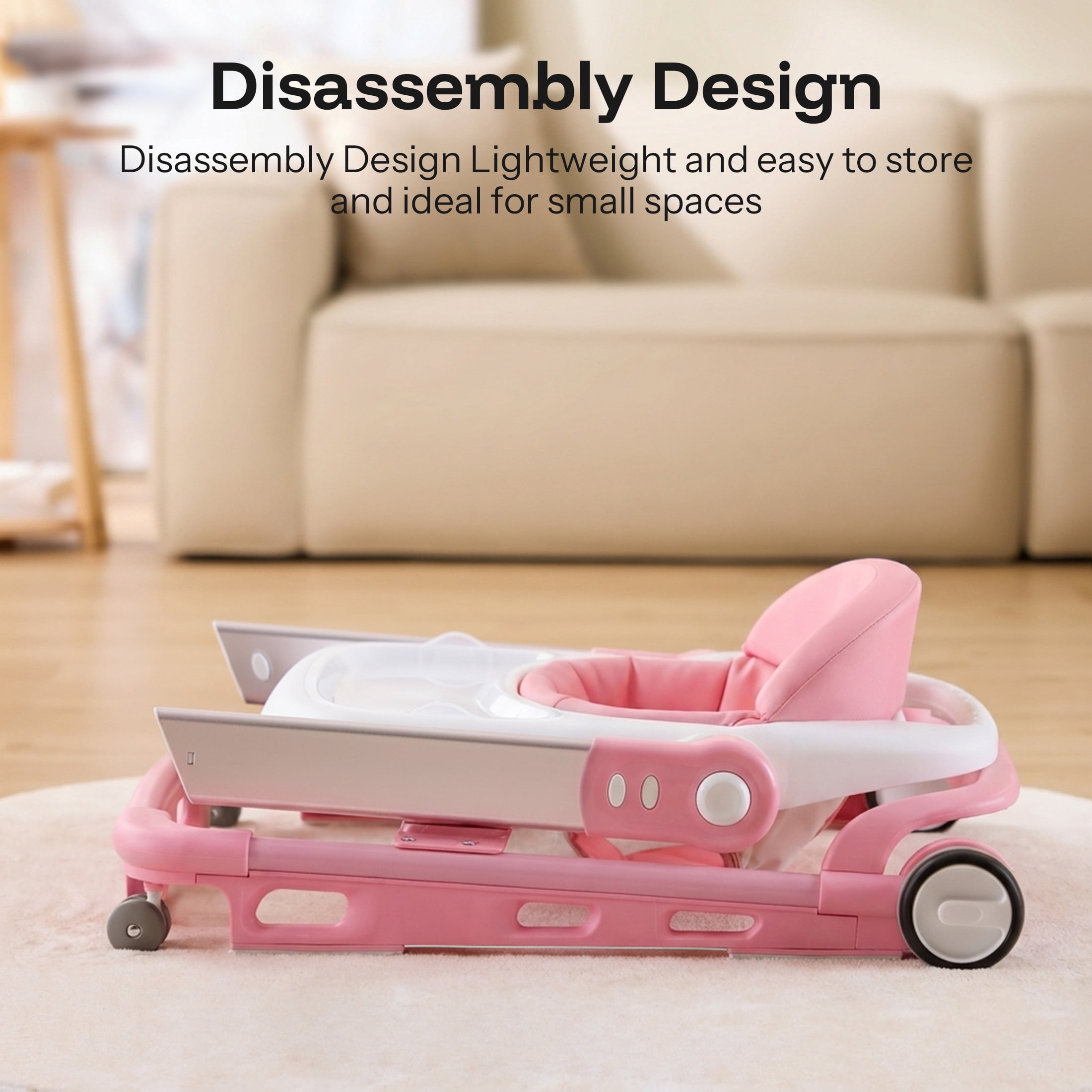 HARPPA Baby Walker for Babies 6-18 Months, Anti-Rollover, Seat and Height Adjustable, Pink