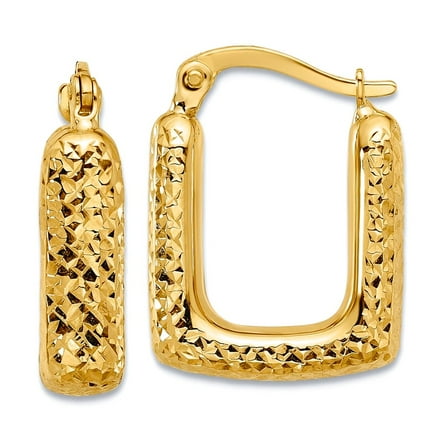 10k Solid Yellow Gold Polished and Sparkle-Cut Square Hoop Earrings 18x14.5mm Wide 5mm Thick Hoop Earring for Women