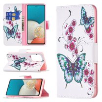 Galaxy A32 5G Case Cute Embossed Pattern Premium Leather Wallet Cover Flip Stand Credit Card Slots Pocket Holder Magnetic Closure Folio Case for Samsung Galaxy A32 5G, Peach Blossom Butterfly