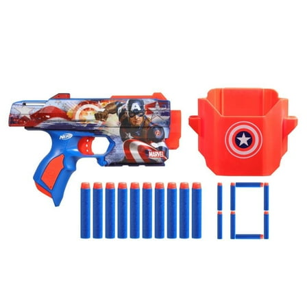 Nerf Marvel Captain America Dart Blaster, with 10 Elite Darts Kids Toys for Outdoor Summer Games Ages 8 and Up