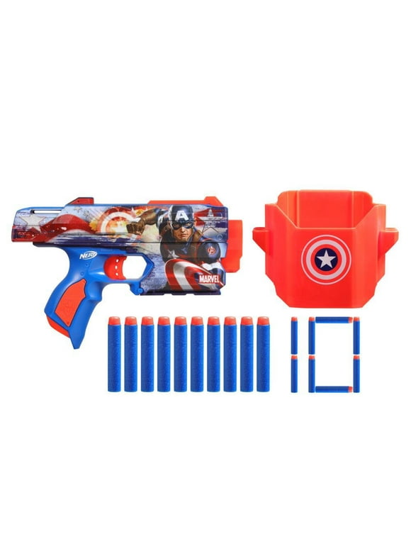 Nerf Marvel Captain America Blaster, 10 Nerf Elite Darts, Holster, Gifts for 8 Year Old Boys & Girls & Up