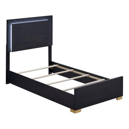 Pemberly Row Contemporary Wood Full Bed with LED Lighting Black and Gold