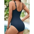 thumbnail image 4 of Asoul Womens One Piece Zipper Swimsuit Full Coverage Bathing Suits Ribbed Slimming High Cut Adjustable Straps Swimwear, 4 of 5