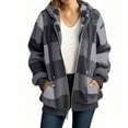 thumbnail image 4 of Shadoumai Plaid Fleece Jacket Women Sherpa Zip Up Hoodies Long Sleeve Flannel Jacket Trendy Winter Coats Outerwear, 4 of 4