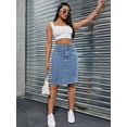 thumbnail image 3 of Womens Medium Wash Denim Pencil Skirt Knee Length Casual Fit, 3 of 29