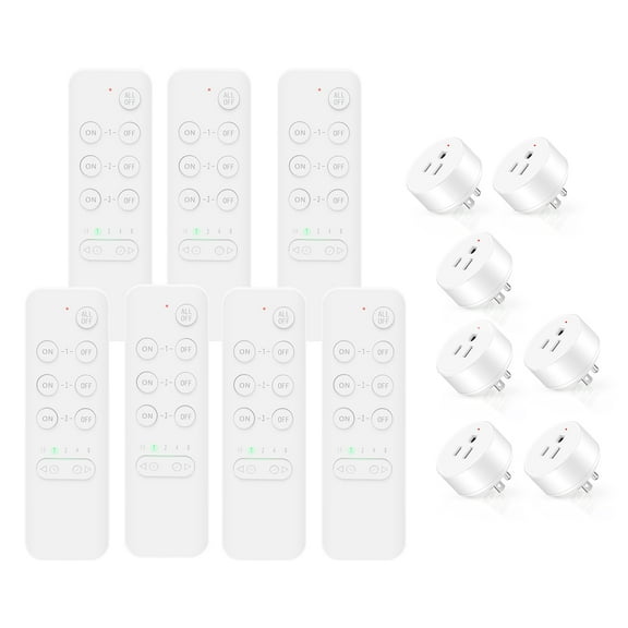 Wireless Remote Control Outlet Switch Power Plug, NineLeaf Remote Control Outlet Wireless Light Switch, Remote Control Outlet Plug for Lamp and Household Appliance 15A/1500W, 500FT (7Remotes,7Plugs)